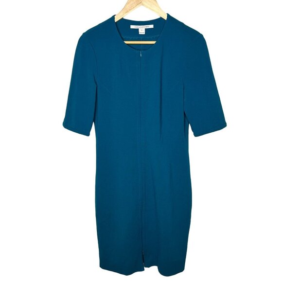 NEW! Diane von Furstenberg 12 Saturn Bodycon Stretch Jersey Dress Teal Blue - Picture 2 of 6
